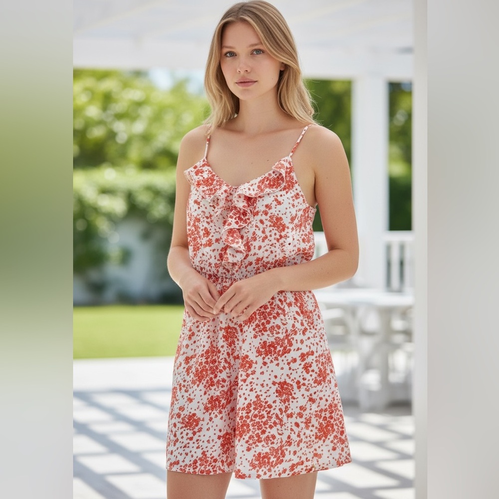 miami Cami Dress Coral Cream Spaghetti Straps Feminine Summer Sundress USA